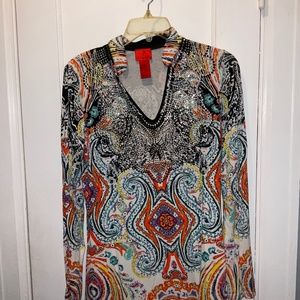 Woman’s top, Christina V, multi color with metallic embellishments